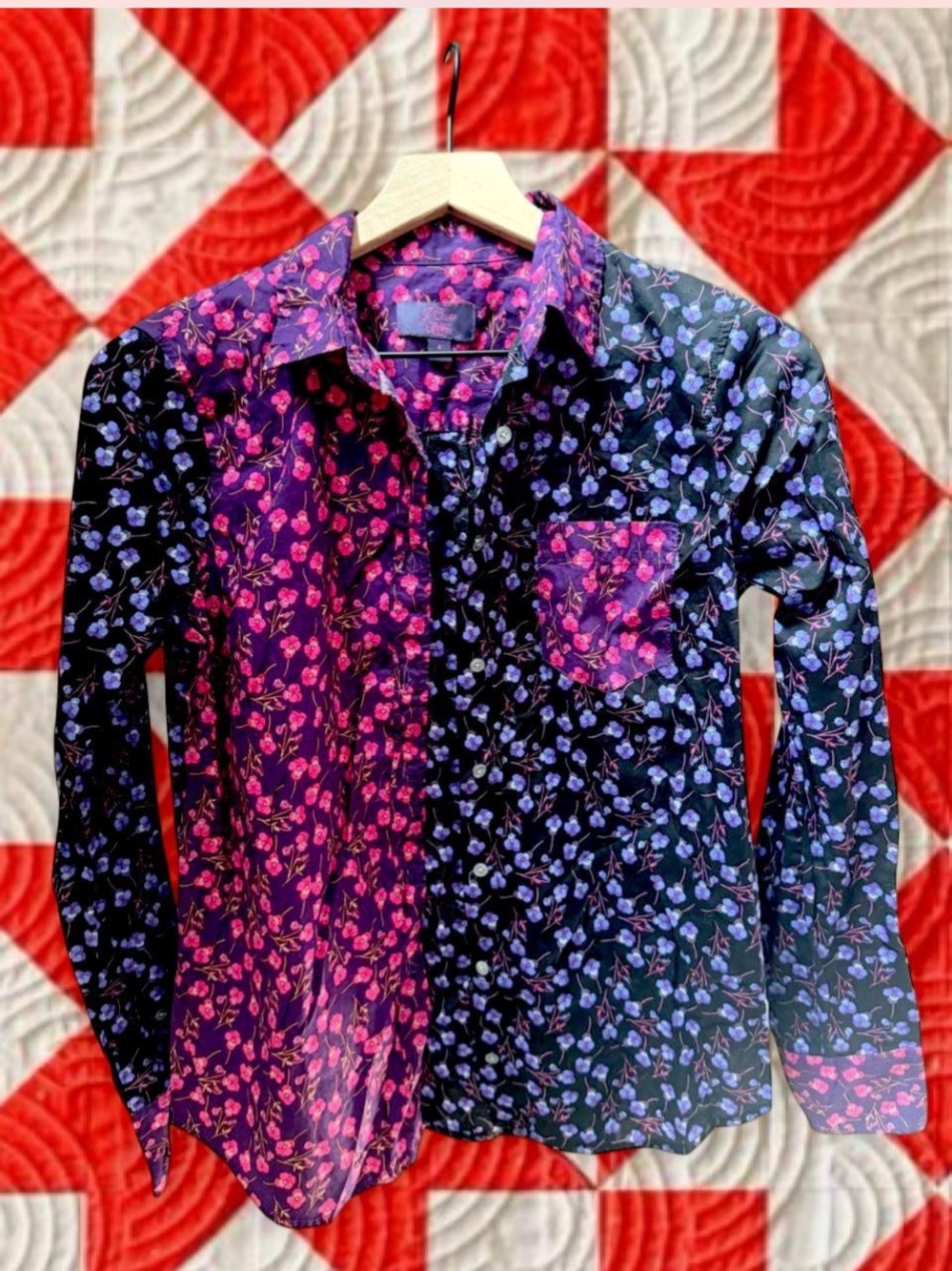 J. Crew Two-Tone Floral Button-Down Shirt in Pink & purple
